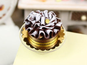 Feuille d'Automne - French Chocolate Ruffle Cake - Large Size - French Miniature Food in 12th Scale