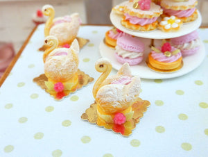 French Raspberry Pastry Swan - Pink Cream - 12th Scale Miniature Food