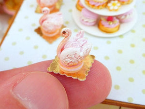 Pink 'Biscuit de Reims' Pastry Swan - 12th Scale Miniature Food