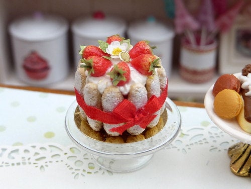 French Strawberry Charlotte - Miniature Food in 12th Scale