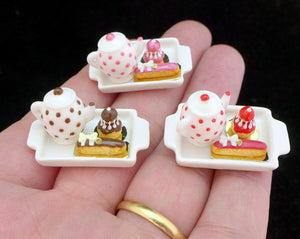 Tea Tray Set with French Pastries - Strawberry - 12th Scale Miniature Food
