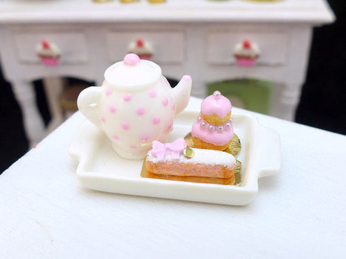 Tea Tray Set with French Pastries - Rose - 12th Scale Miniature Food