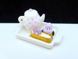 Tea Tray Set with French Pastries - Violet - 12th Scale Miniature Food