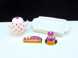 Tea Tray Set with French Pastries - Blackberry - 12th Scale Miniature Food