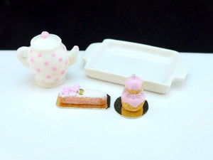 Tea Tray Set with French Pastries - Rose - 12th Scale Miniature Food