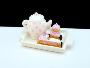 Tea Tray Set with French Pastries - Rose - 12th Scale Miniature Food