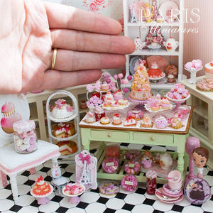 Pink Choux Bun Display - Shabby Chic Stand - 12th Scale Miniature Food