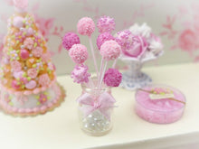 Load image into Gallery viewer, Pink Cake Pops in Glass Presentation Jar - Handmade Miniature Food in 12th Scale