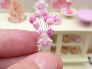 Pink Cake Pops in Glass Presentation Jar - Handmade Miniature Food in 12th Scale