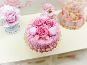 Pink Rose and Macaroon Cake - 12th Scale Miniature Food