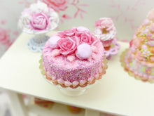 Load image into Gallery viewer, Pink Rose and Macaroon Cake - 12th Scale Miniature Food