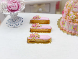 Pink Flower Eclair - Miniature French Pastry in 12th Scale