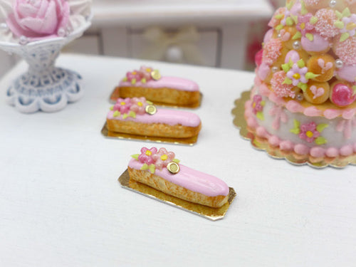 Pink Flower Eclair - Miniature French Pastry in 12th Scale