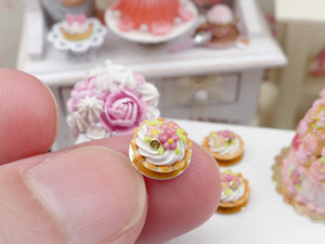 Pink Flower Chantilly Cream Tartlet - Miniature French Pastry in 12th Scale