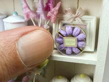 Load image into Gallery viewer, Pretty Box of Violet Parisian Macaroons - Handmade Miniature Food in 12th Scale