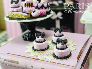 Miniature Pink and Black Bow Cake - French Pastry Miniature Food