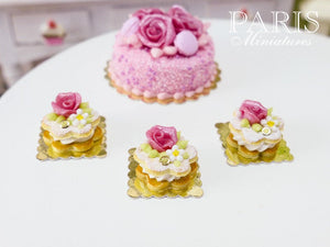 Pink Rose Cream-Filled Flower-Shaped French Sablé Cookie - 12th Scale Miniature Food