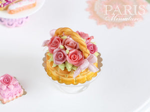 Pink Roses Basket Cake - Handmade Miniature Food