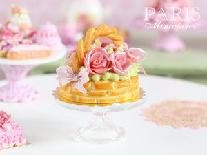 Pink Roses Basket Cake - Handmade Miniature Food