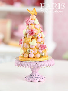 Pink Croquembouche - White Chocolate French Wedding Cake - Miniature Food in 12th Scale