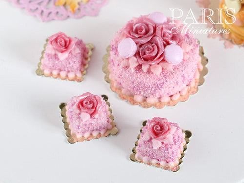 Pink Rose Pastry (Square) - 12th Scale Miniature Food