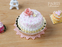 Load image into Gallery viewer, Pink and White Cake decorated with Pink Rose - 1/12 Scale Miniature Food