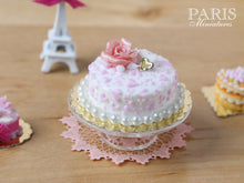Load image into Gallery viewer, Pink and White Cake decorated with Pink Rose - 1/12 Scale Miniature Food
