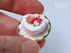 Heartshaped Pink Rose and Red Currant Cake - Miniature Food