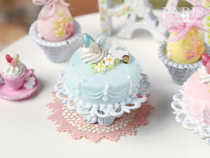 Easter Pastel Fondant Cake (Blue) - Miniature Food in 12th Scale for Dollhouse