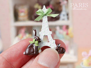 "Easter in Paris" Eiffel Tower and Chocolate Bunny Miniature Decoration Lilac Ribbon
