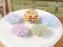 Load image into Gallery viewer, Ornate Metal Filigree Pedestal Cake Stand (Green, Pink, Lilac, Baby Blue) - Dollhouse Miniature