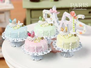 Easter Pastel Fondant Cake (Pink) - Miniature Food in 12th Scale for Dollhouse