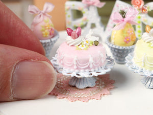 Easter Pastel Fondant Cake (Pink) - Miniature Food in 12th Scale for Dollhouse