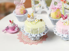 Load image into Gallery viewer, Easter Pastel Fondant Cake (Yellow) on Shabby Chic Stand - Miniature Food