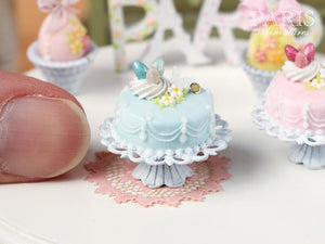 Easter Pastel Fondant Cake (Blue) - Miniature Food in 12th Scale for Dollhouse