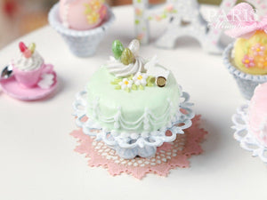 Easter Pastel Fondant Cake (Green) - Miniature Food in 12th Scale for Dollhouse