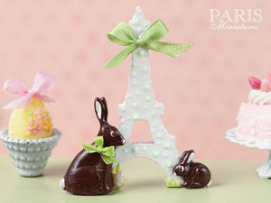 "Easter in Paris" Eiffel Tower and Chocolate Bunny Miniature Decoration Lilac Ribbon