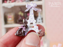 Load image into Gallery viewer, &quot;Easter in Paris&quot; Eiffel Tower and Chocolate Bunny Miniature Decoration Lilac Ribbon