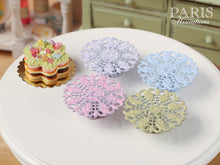 Load image into Gallery viewer, Ornate Metal Filigree Pedestal Cake Stand (Green, Pink, Lilac, Baby Blue) - Dollhouse Miniature