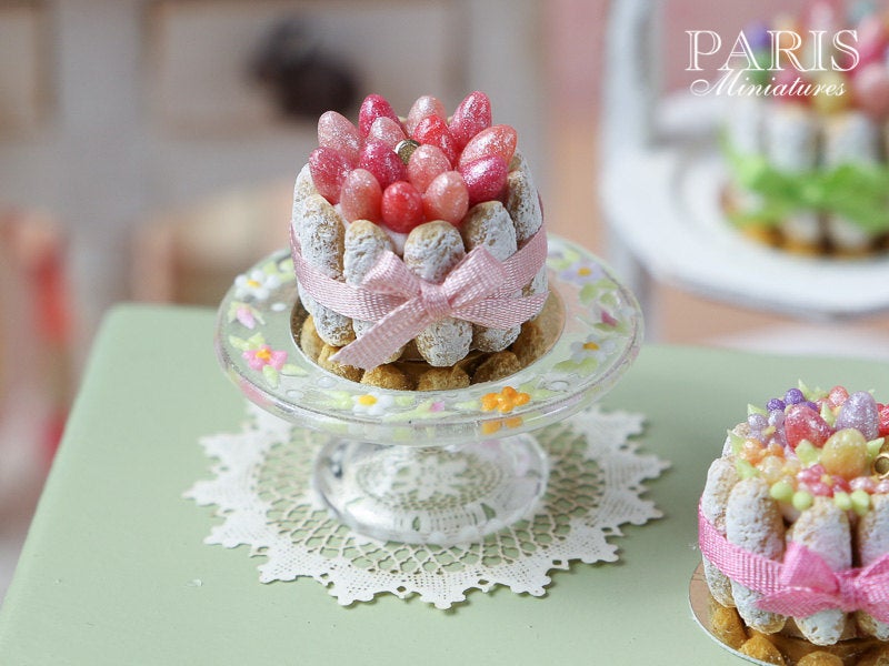 Easter Charlotte (Pink Eggs and Ribbon) - Miniature Food in 12th Scale for Dollhouse