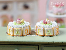 Load image into Gallery viewer, Easter Cream Cake with Candy Egg Nest - with EASTER or PÂQUES Letter Cookies - Miniature Food