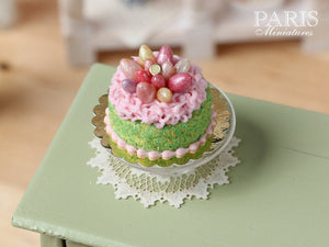 Easter Cake Decorated with Candy Eggs in Pink 'Nest' - Miniature Food in 12th Scale