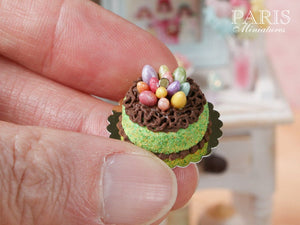 Easter Cake Decorated with Candy Eggs in Chocolate 'Nest' - Miniature Food in 12th Scale