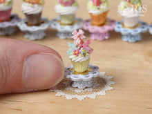 Load image into Gallery viewer, Easter &quot;Showstopper&quot; Cupcake (K) - Pink Egg, Two Rabbits, Blossoms - Miniature Food in 12th Scale