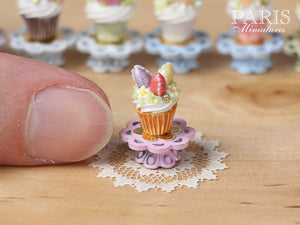 Easter "Showstopper Cupcake (D) - Three Eggs, Red, Lilac, Yellow - Miniature Food in 12th Scale