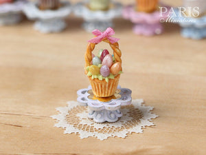 Easter "Showstopper" Cupcake (I) - Basket of Coloured Eggs - Miniature Food in 12th Scale