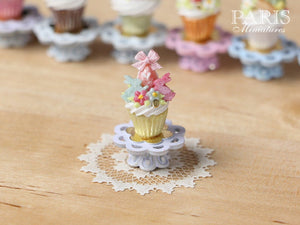 Easter "Showstopper" Cupcake (K) - Pink Egg, Two Rabbits, Blossoms - Miniature Food in 12th Scale