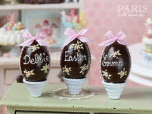 Load image into Gallery viewer, PERSONALISED Chocolate Easter Egg in Shabby Chic Pot. Choose your name / text! Miniature Food