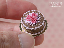 Load image into Gallery viewer, Chocolate Cake decorated with trio of Pink Roses - Miniature Food