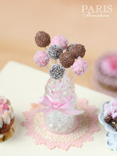 Load image into Gallery viewer, Pink and Chocolate Cake Pops - Miniature Food in 12th Scale for Dollhouse